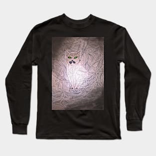 Grey cat with green eyes. Doodle style Long Sleeve T-Shirt